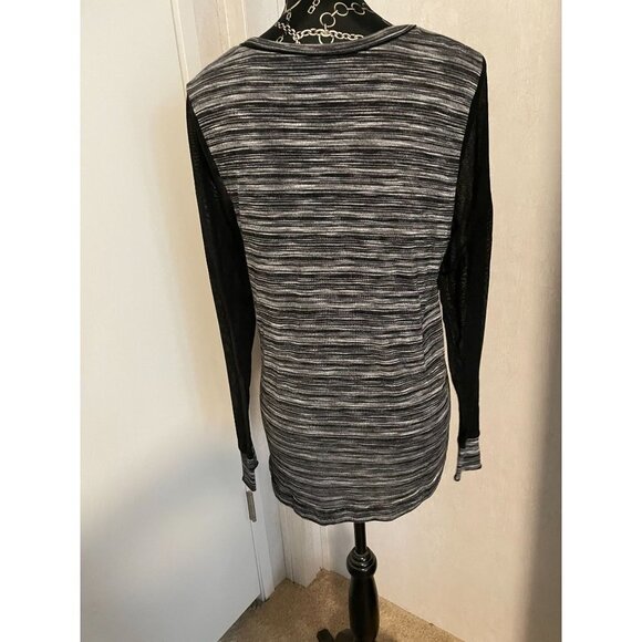 SIMPLY VERA VERA WANG LONG SLEEVE SHIRT WITH BLACK/WHITE STRIPED SHEER SLEEVES - Picture 3 of 4